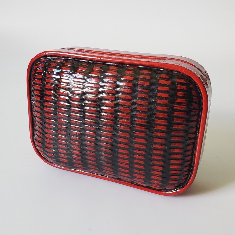 Vintage Woven‎ Lacquered Storage Box Puffy Hard Shell Clutch Purse Asian Art